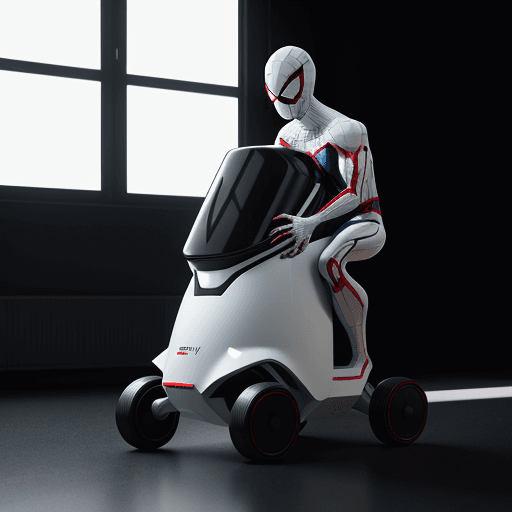 AI generated: delivery robot stempunk spiderman, design, Industrial Design, white color, minimalistic, future, rea...