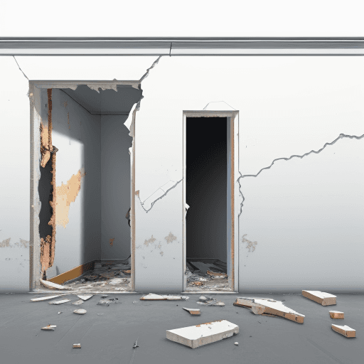 AI generated:  painting, broke building,white solid background --ar 2:3 