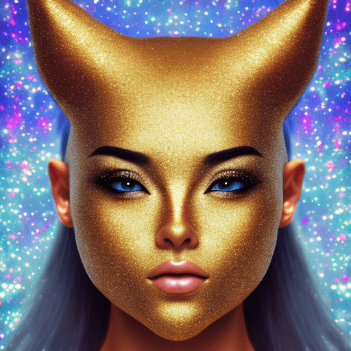 AI generated: Close-up of a cat:0.5, (futanari), glitter background, shiny glitter hair, professional profile phot...