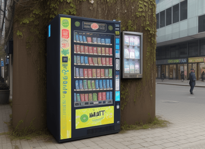 AI generated: overgrown vending machine in a smart City
