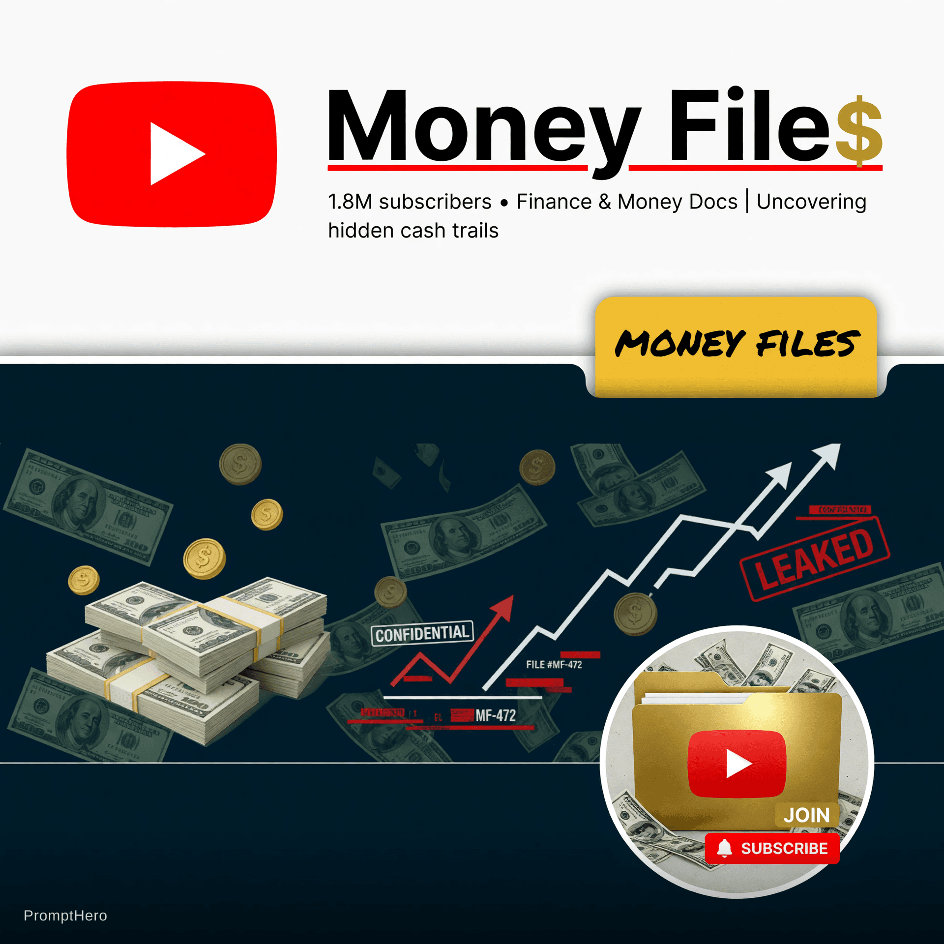 AI generated: youtube logo channel name , money files