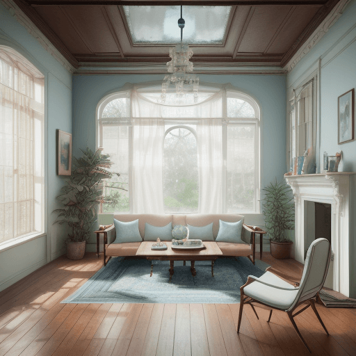 AI generated: High resolution photography interior design, dreamy sunken living room conversation pit, wooden floo...