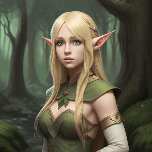 AI generated: young, blonde, female, forest elf rpg character 