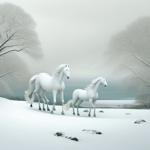 AI generated: landscape."And they carry me away into the ringing snowy distance, three white horses, oh three whit...