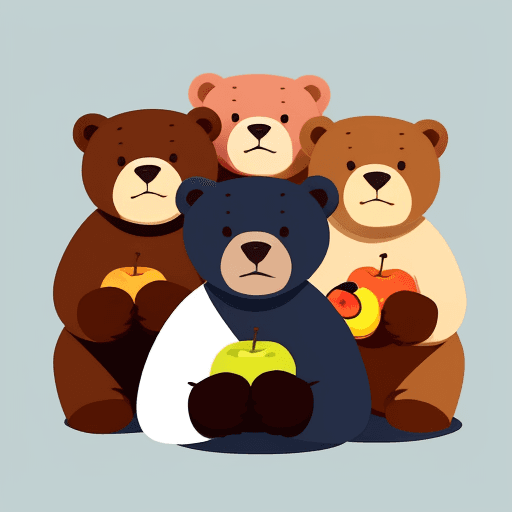AI generated: 3 bears eating fruit logo vector 2d flat clean lines 