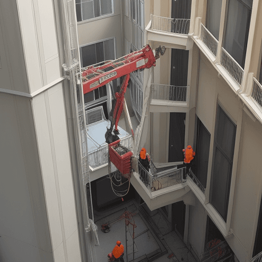 AI generated: Photo of poor housekeeping around crane lifting operation, high risk of accident situational.

 

