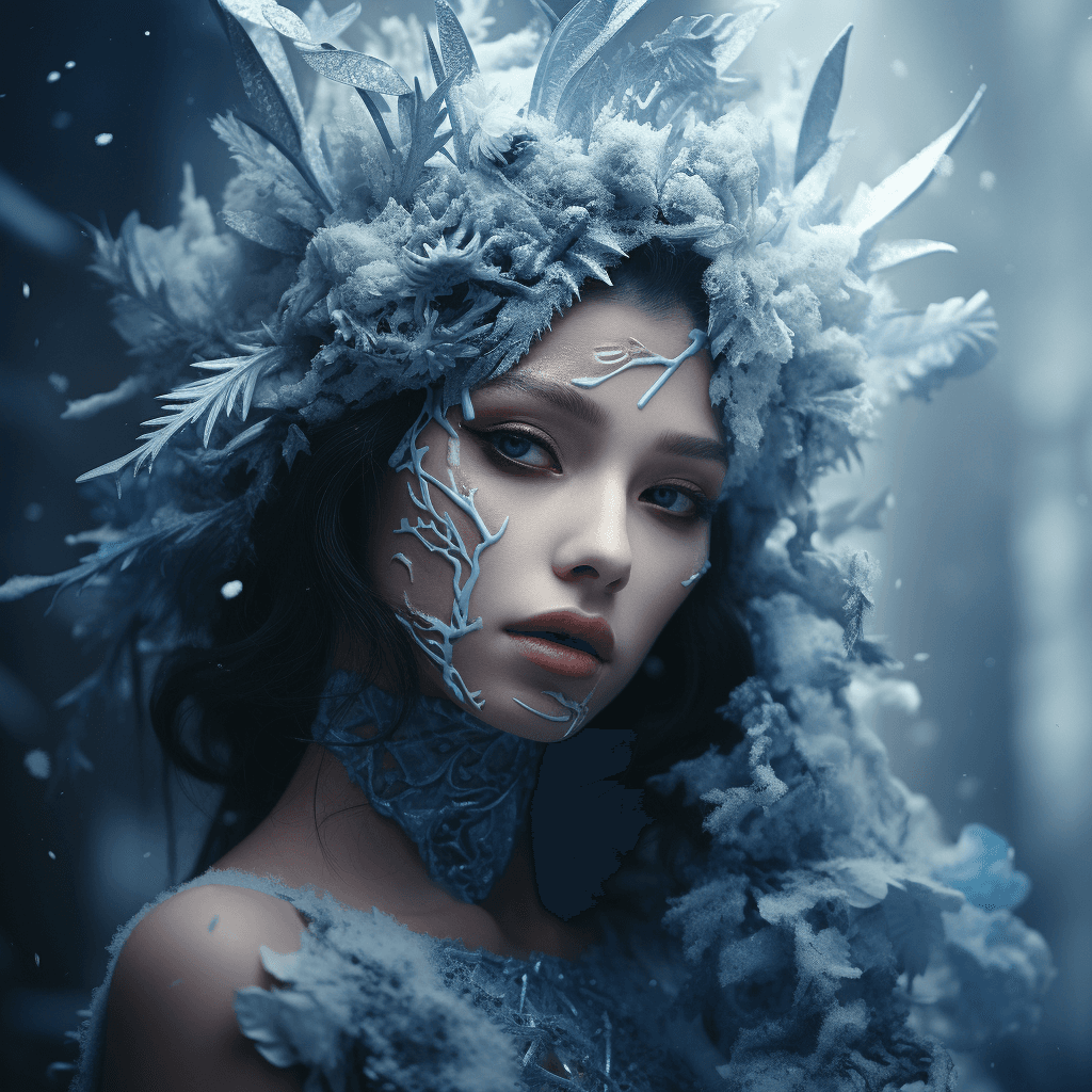 AI generated: Girl of the frozen forest, in the style of lush and detailed, fairycore