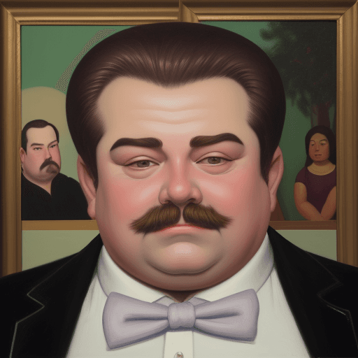 AI generated: Oil painting portrait of a middle aged man in the style of Botero