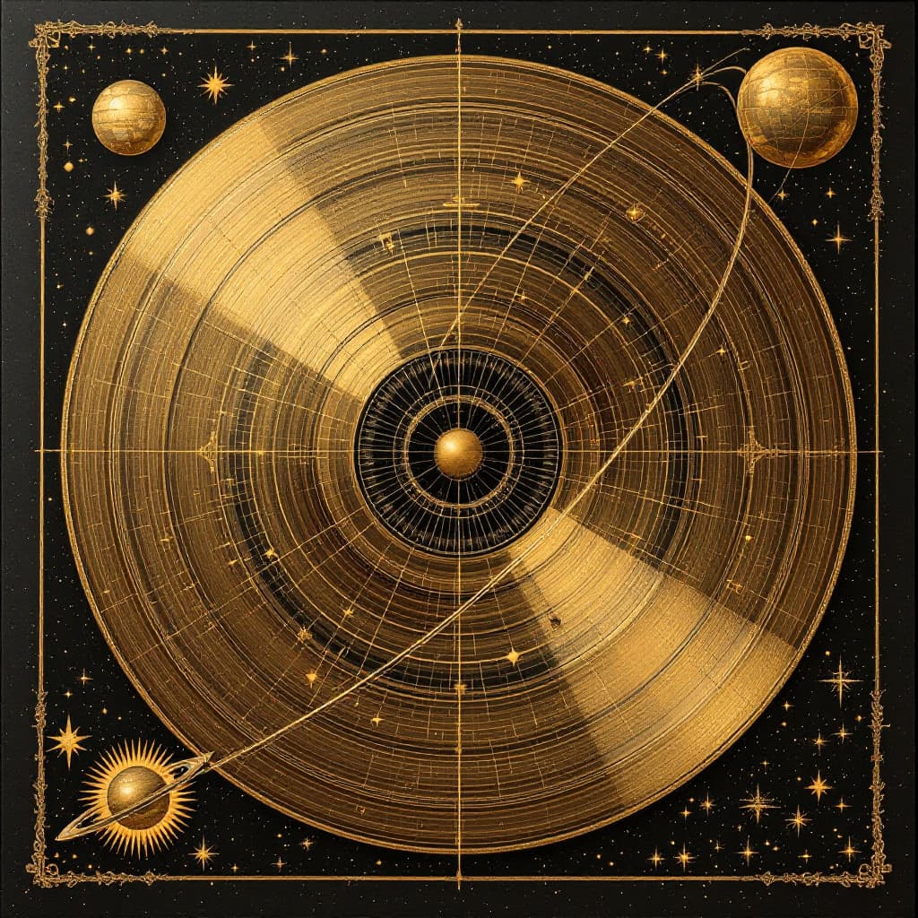 AI generated: the golden record from voyager in the tapestry of interstellar space
