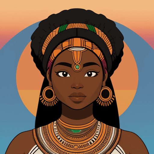 AI generated: ethnic african woman closeup portrait. tribal boho style, flat design, sunset 