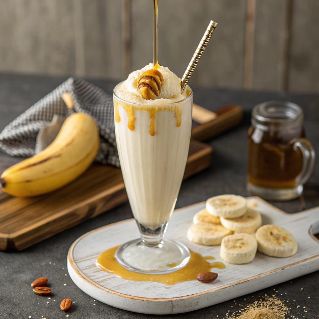 AI generated: Banana milkshake with honey