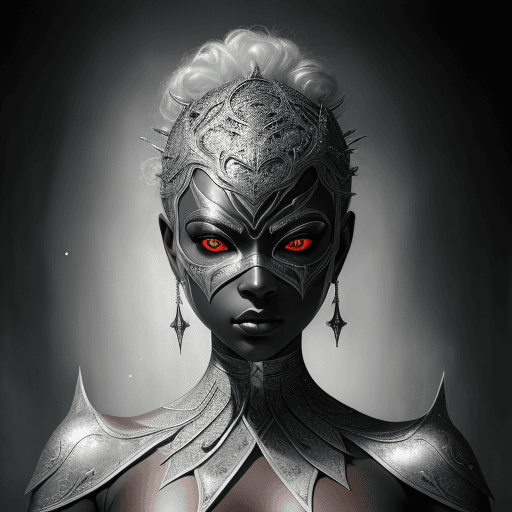 AI generated: black woman in silver mask with eyes and silver makeup photo, stock imagery, in the style of tom bag...
