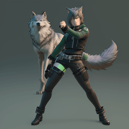 AI generated: shoichi, solo, wolf tail, green eyes, (pose:1.3), (posing:1.3), (soft shading), 4k, hi res, ((detail...