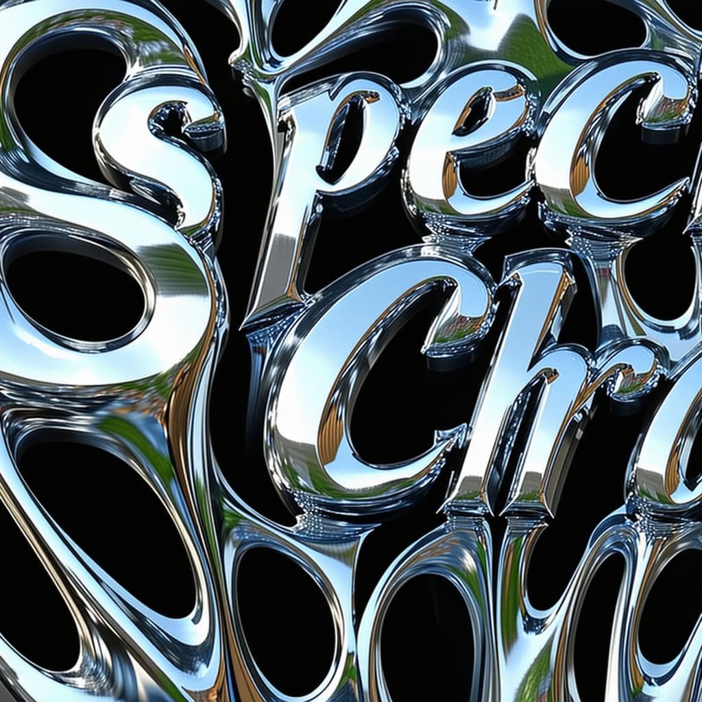 AI generated: highly reflective, polished lettering that says (spectra chrome), distorted and twisted into abstrac...