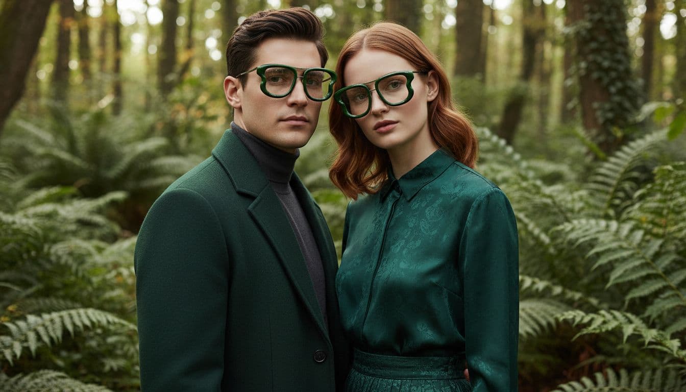AI generated: Professional outdoor fashion photoshoot, close-up portrait of a man and a woman standing very close ...
