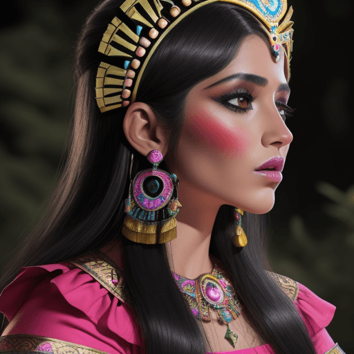 AI generated: princesa azteca hermosa muerta boca arriba recostada sobre una montaña vista de perfil
