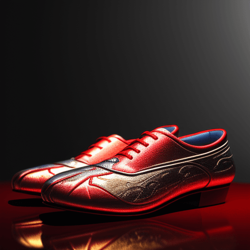 AI generated: shoes on the table with the design and character of superman The shoes is gold and red dark, no wate...