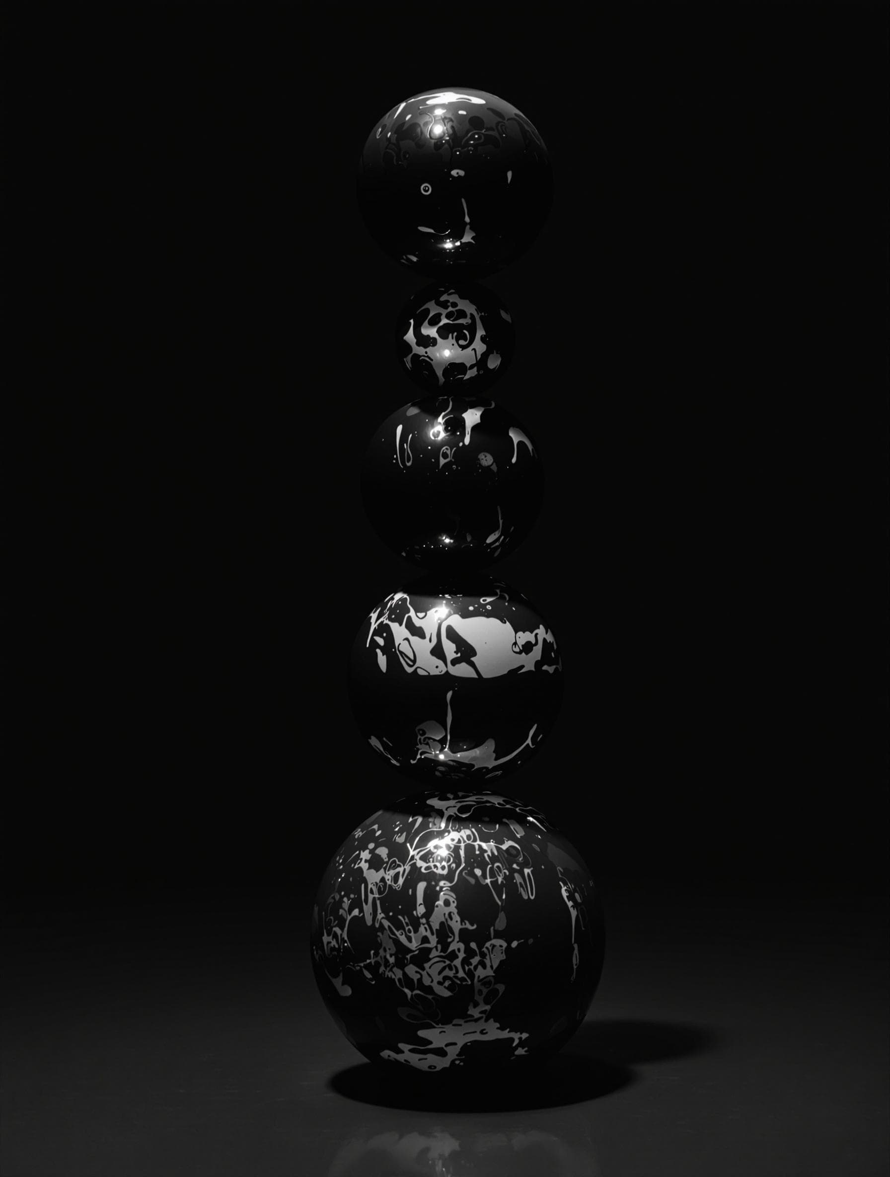 AI generated: award winning photography of balanced bowling balls in water, minimalism, long time exposure, desatu...