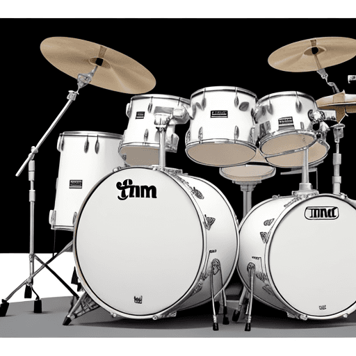 AI generated: drawing of a drum set,white color drawing,big drums and toms,cymbals normal size