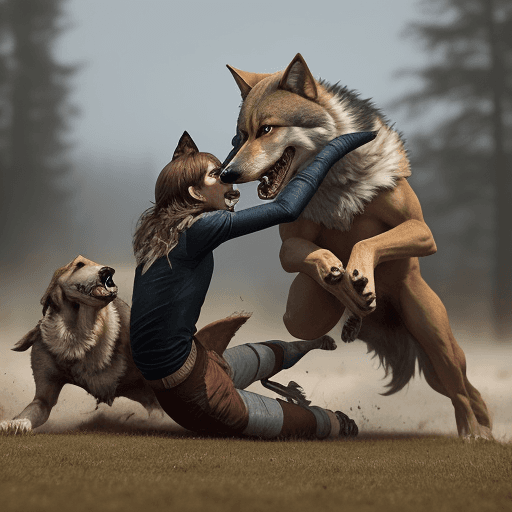 AI generated: Hound fighting with a wolf
