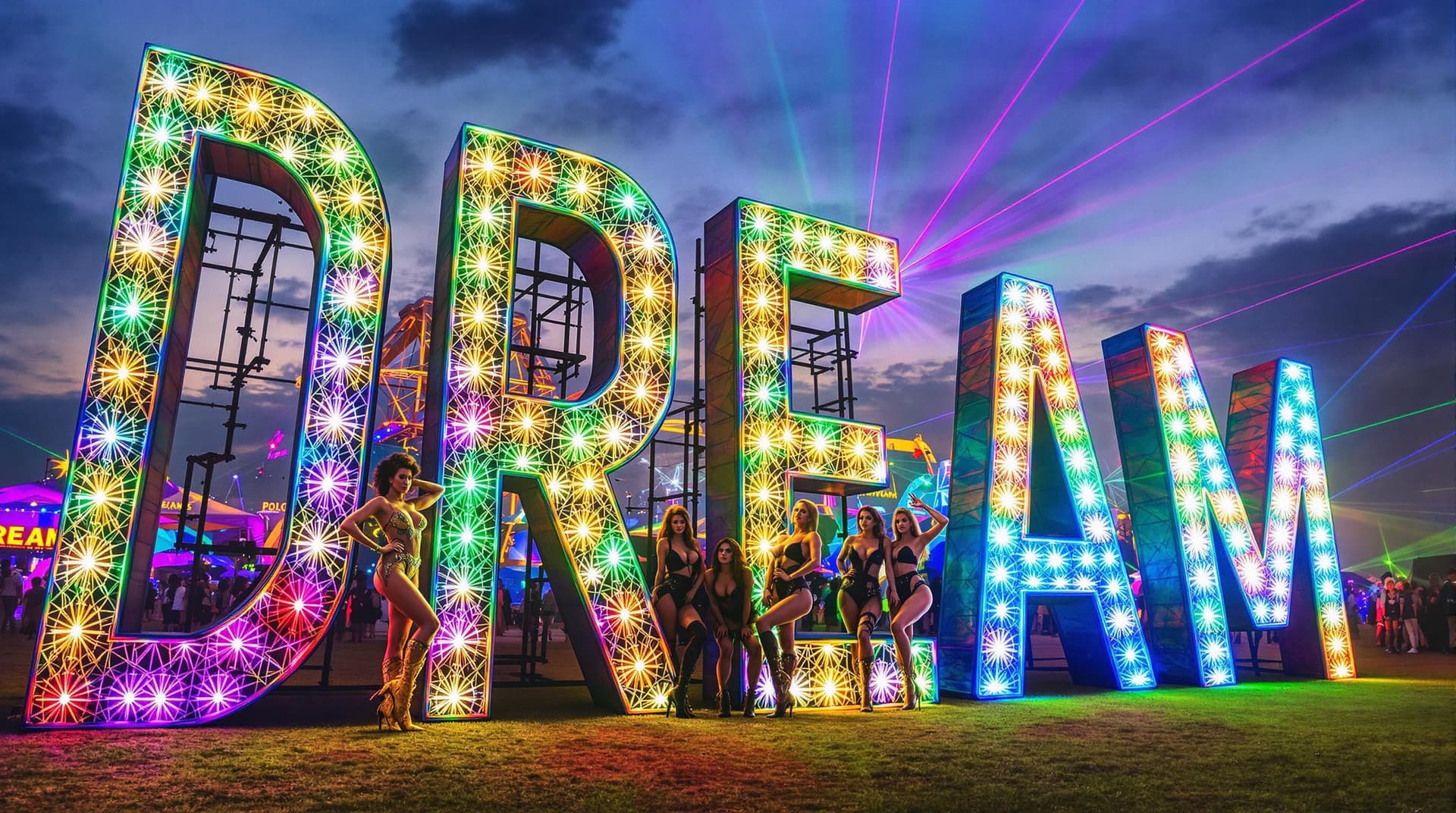 AI generated: This image captures a vibrant scene at an outdoor event, likely in a festival setting. The focal poi...