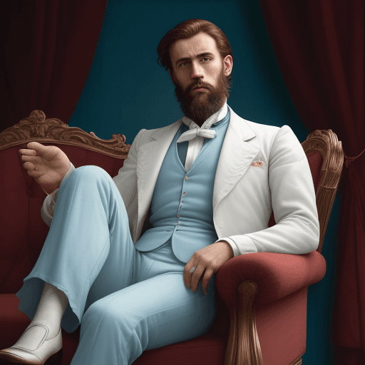 AI generated: un hombre calvo de barba blanca y anteojos recetados sitting on a sofa, in the style of trompe-l'œil...
