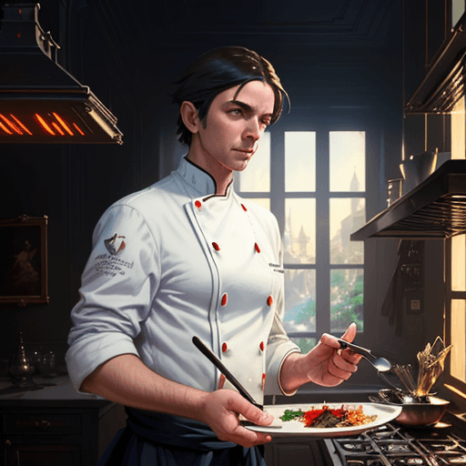 AI generated: a male french chef, the greatest most talented chef in the world. decorated with culinary magic, fan...
