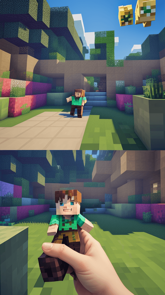 AI generated: (style: minecraft)(character: boy)(action: playing)(action: playing with a puppy)(action: excited ha...