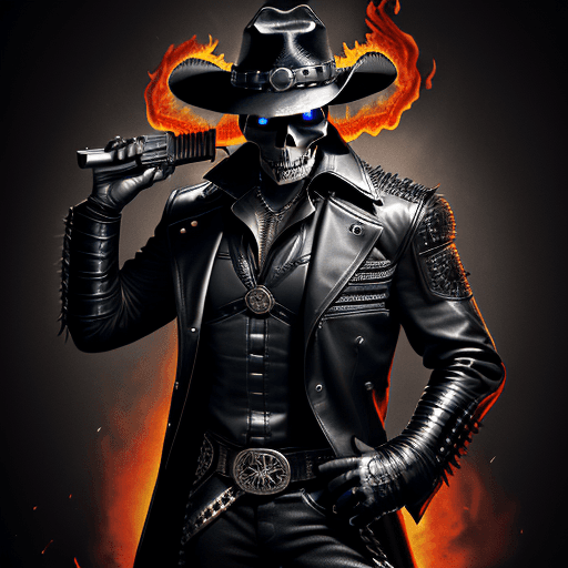 AI generated: male, Hispanic, villain, demon skull ((flames)), full body portrait, highly detailed, without blur, ...