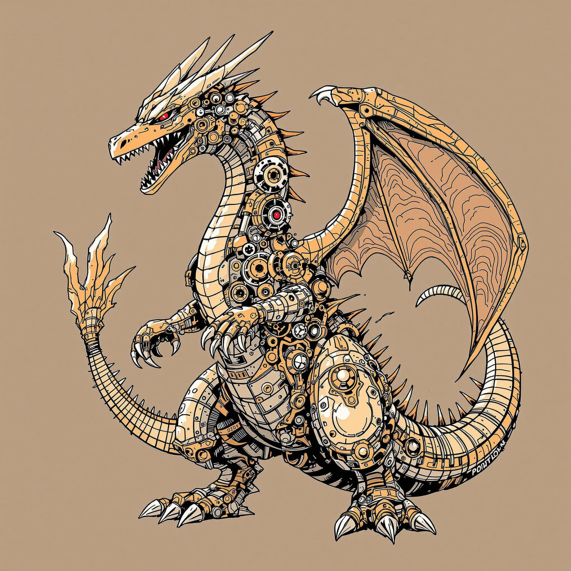 AI generated: Steampunk-themed illustration of Charizard with mechanical elements, intricate and detailed.