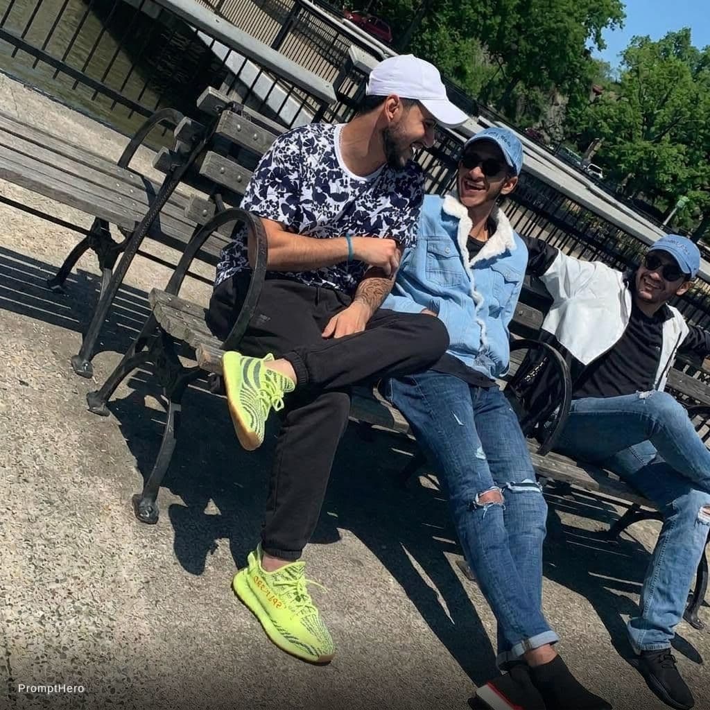 AI generated: The person who is on the left side change his pants to be the uploaded pants 