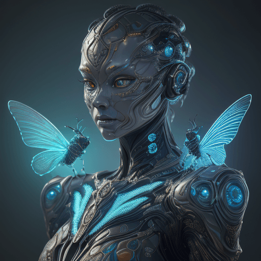 AI generated: Hyper-realistic medium shot portrait with hyperdimensional artificial humanoid being. beautiful intr...