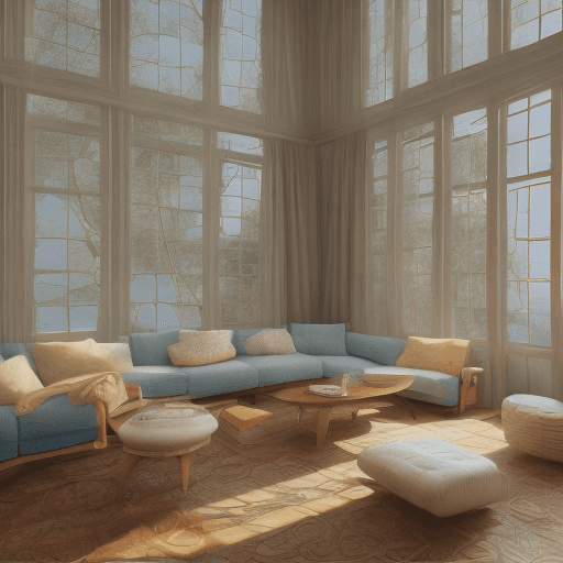 AI generated: High resolution photography interior design, dreamy sunken living room conversation pit, wooden floo...
