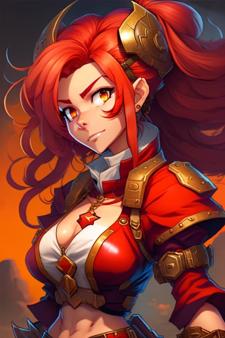 AI generated: The character Red Monika, from Battle Chasers comic book, drawn as anime