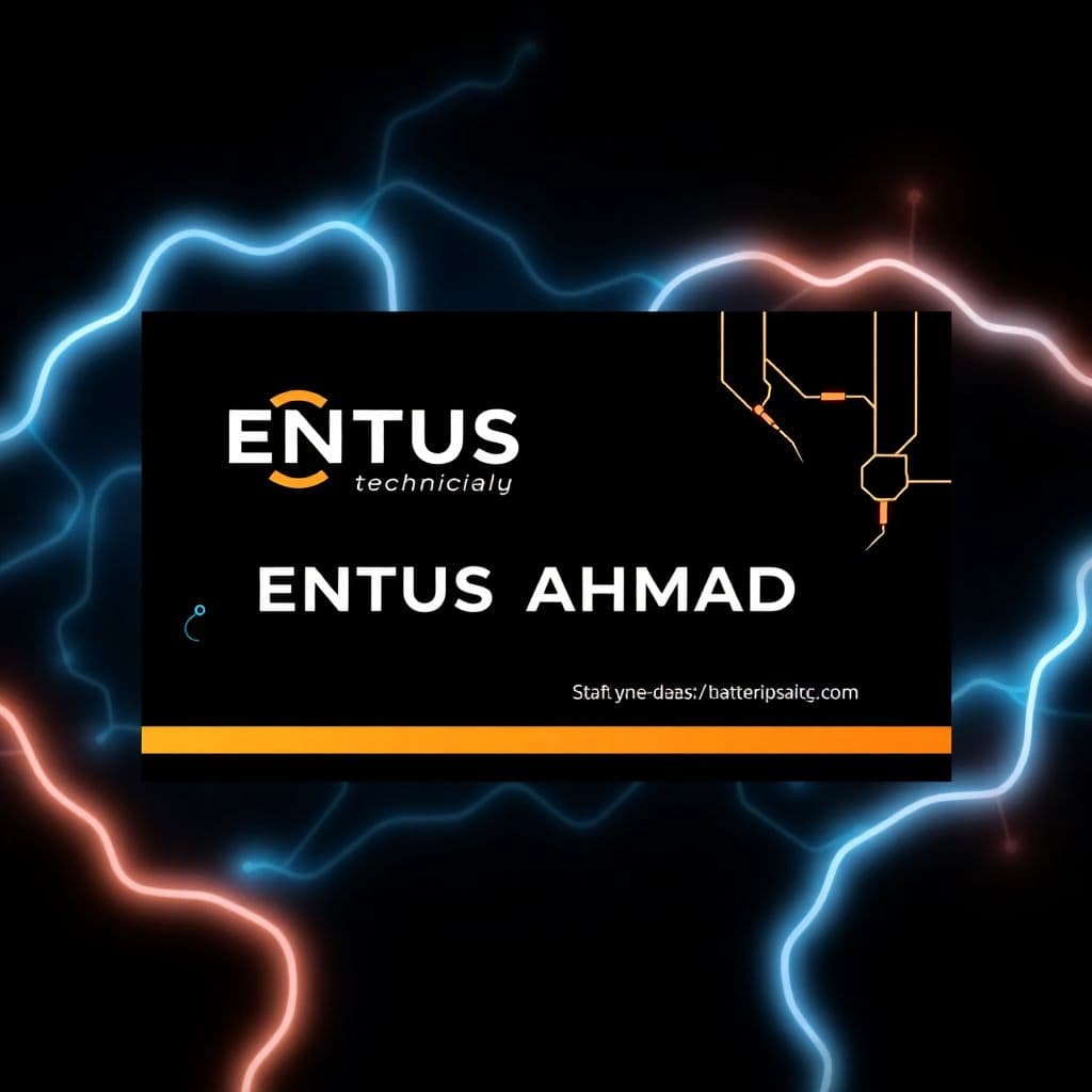 AI generated: Create a business card for a Technician named ENTUS AHMAD with a electric theme
