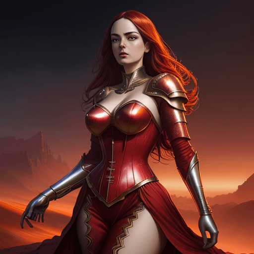 AI generated: arafed woman in a red corset and a red dress, karol bak uhd, alena aenami and artgerm, fantasy woman...