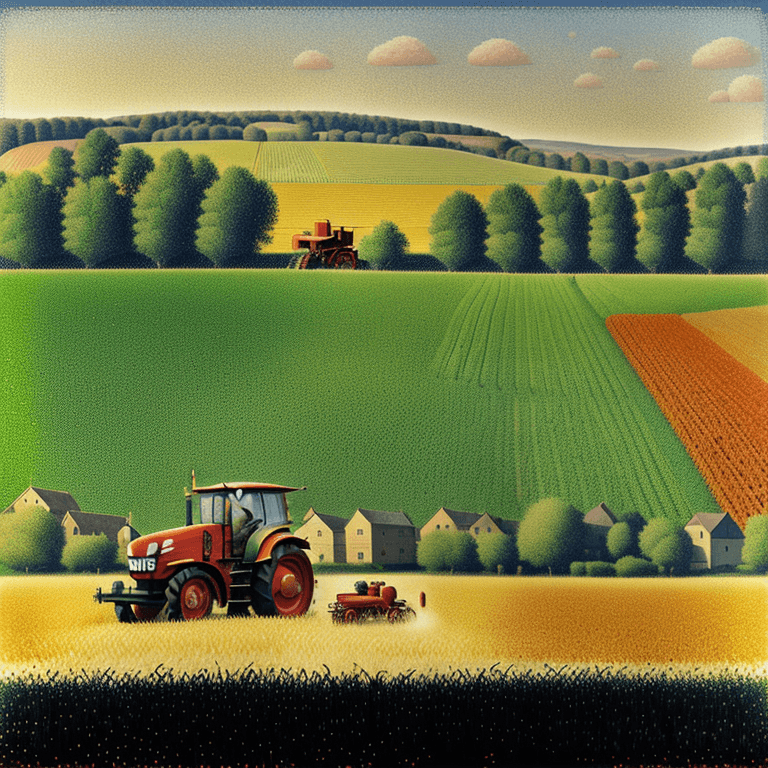 AI generated: Tractor moving on a field with haying peasants a in Seurat style