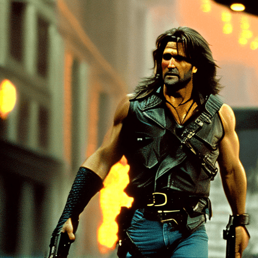 AI generated: escape from new york, snake plissken, dimly lit