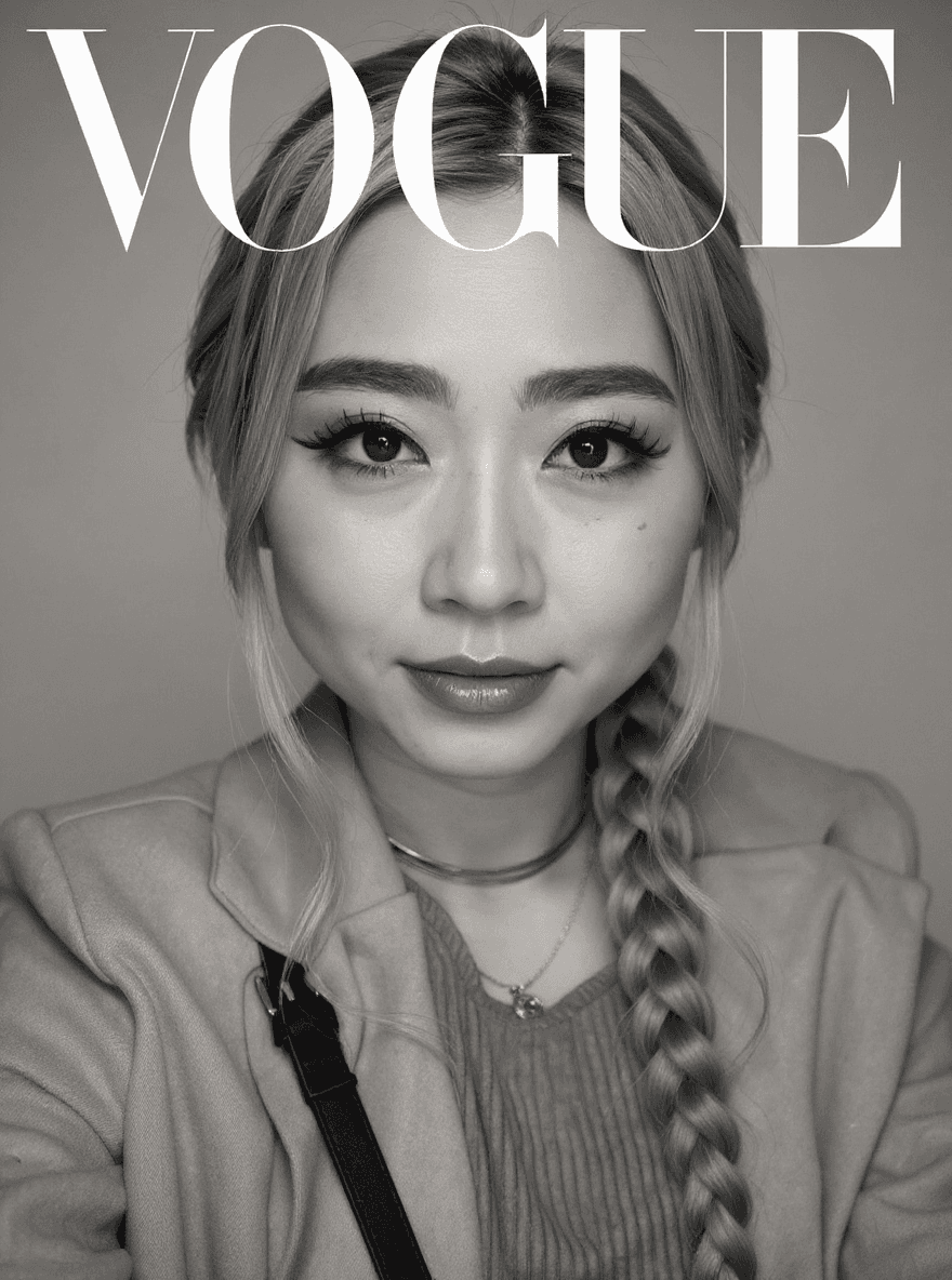 AI generated: fashion photography, cover photo, black and white, female model, facing the camera, shot on Sony A7 ...