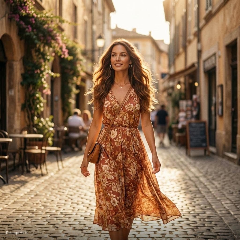 AI generated: Cinematic video of a beautiful woman with elegant features and long flowing hair, walking confidentl...