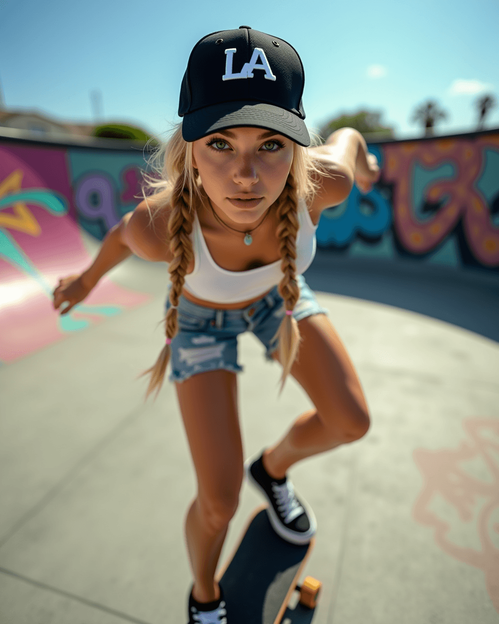 AI generated: (hyperrealistic photograph:1.2),A beautiful young woman with long, blonde hair styled into two neat ...