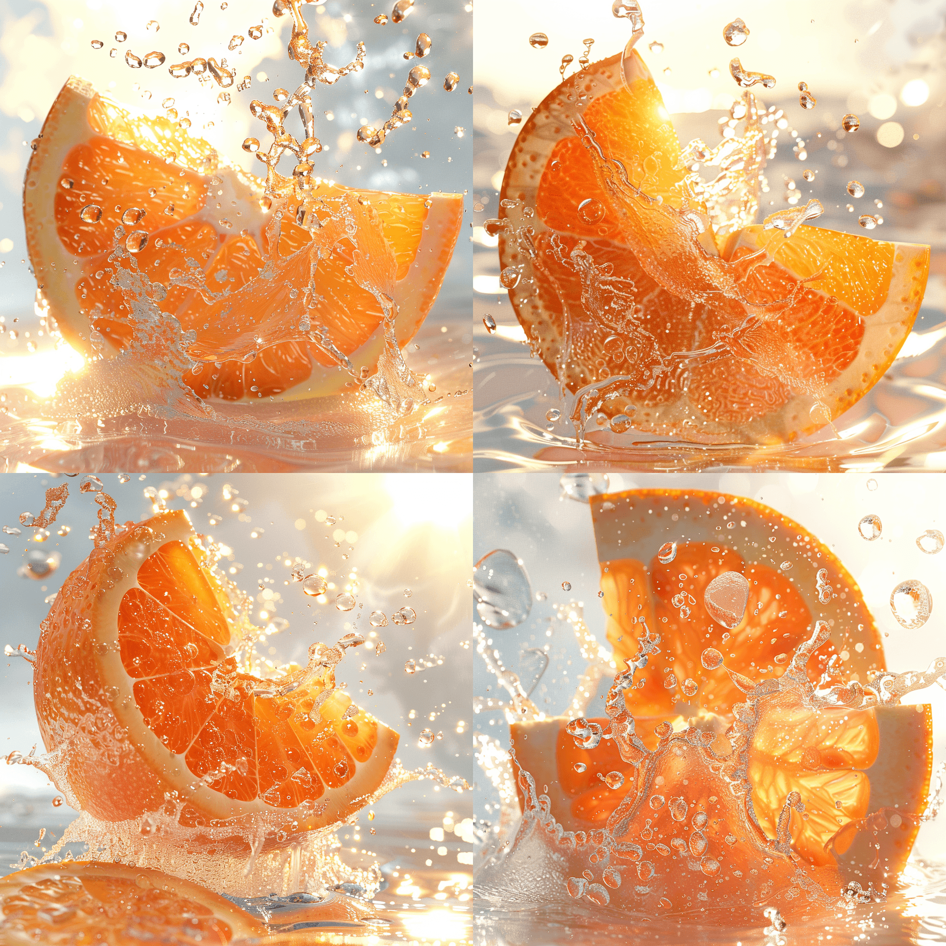 AI generated: One golden grapefruit cut into pieces soaked in carbonated water, Cut Tangerine into small pieces,Su...