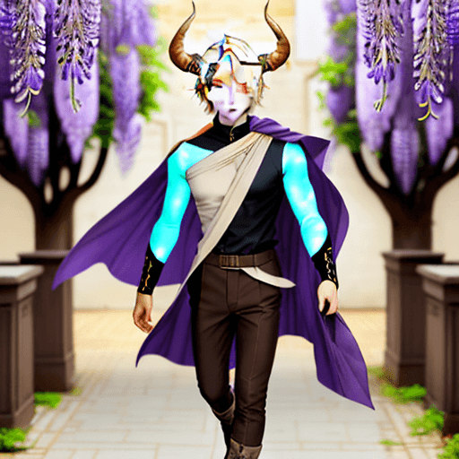 AI generated: full body, nougat colored skin, adult 
male, perfect face, wisteria purple eyes, neutral face, manga...