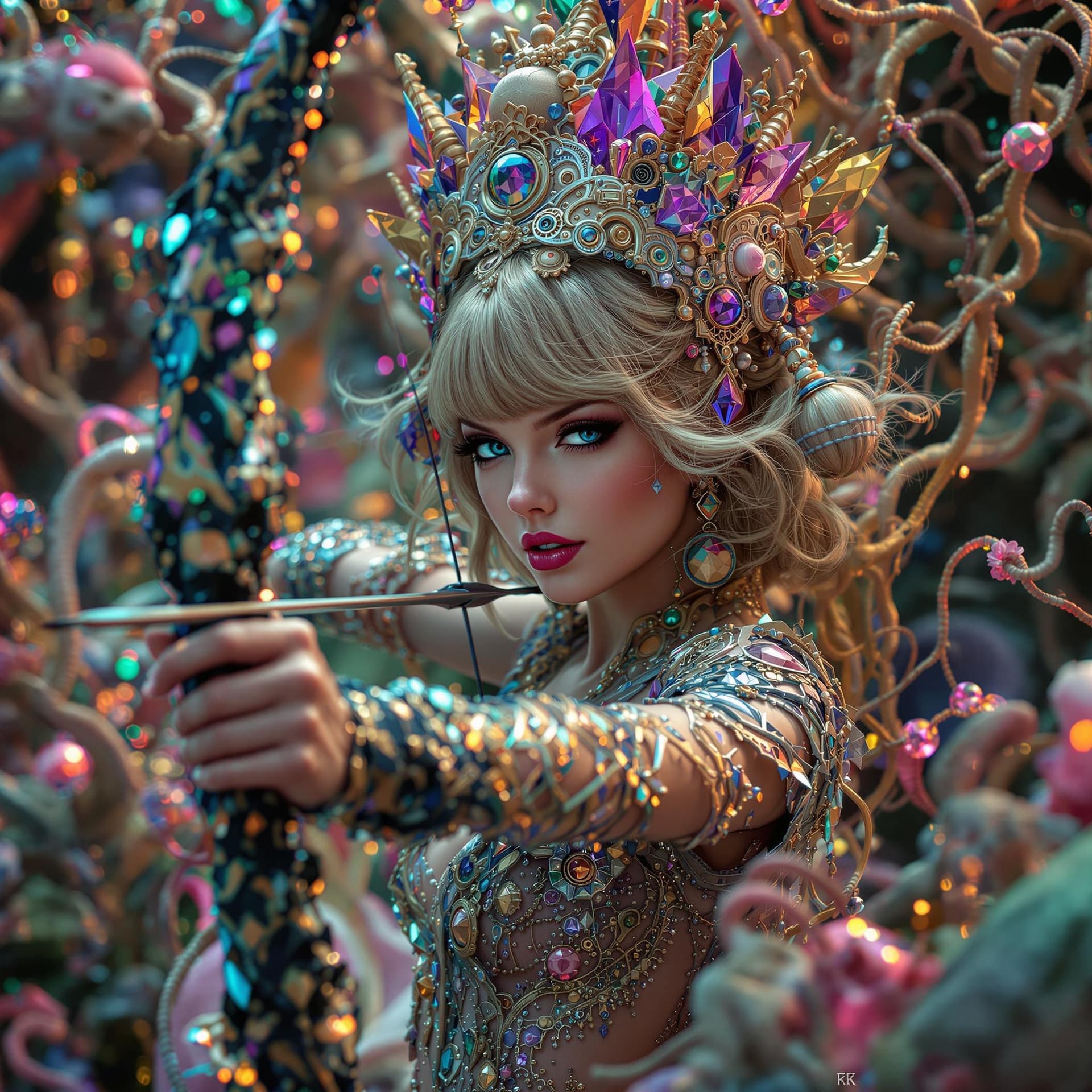 AI generated: The Archer, Taylor Swift, intricate artwork, octane render,  psychedelic, surreal, trippy artwork, c...