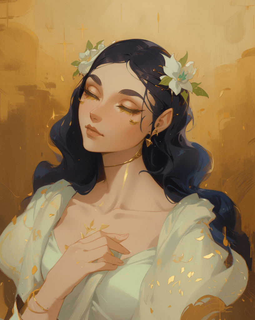 AI generated: a painting of a woman with a flower in her hair, inspired by loish, Artstation contest winner, drape...