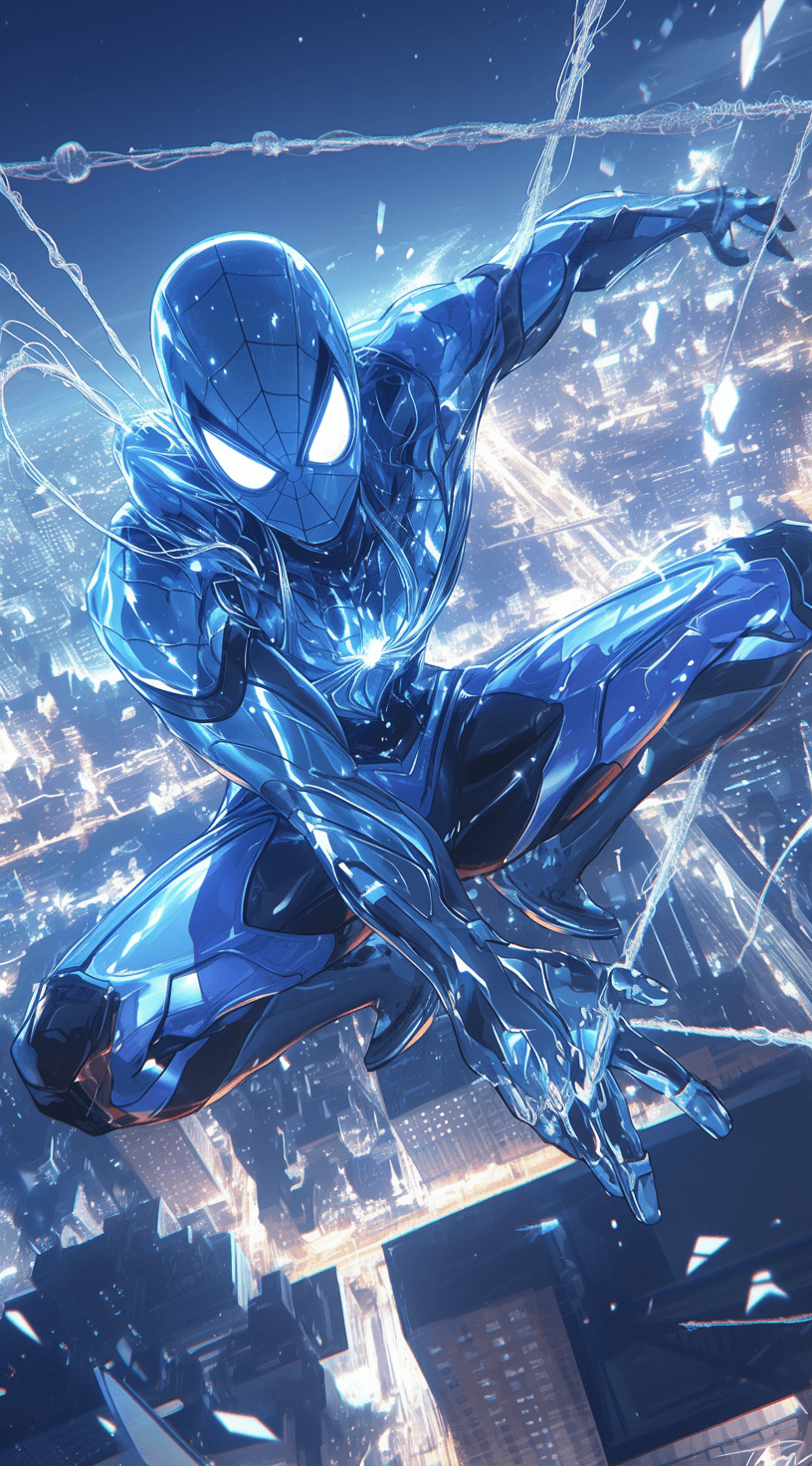 AI generated: Spider-Man in the style of Tron, with neon lights and a hyper-realistic, unreal engine-powered aesth...