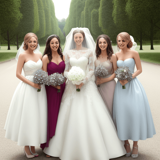AI generated: A woman in a wedding dress and her friends
