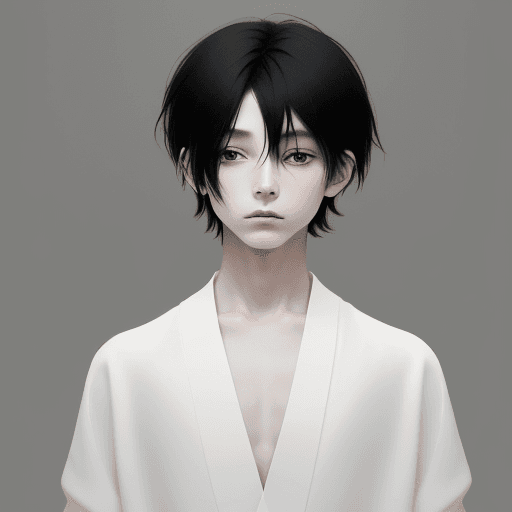 AI generated: blurry image of BOY in the style of minimalist beauty, androgynous, light black, mote kei, serene fa...