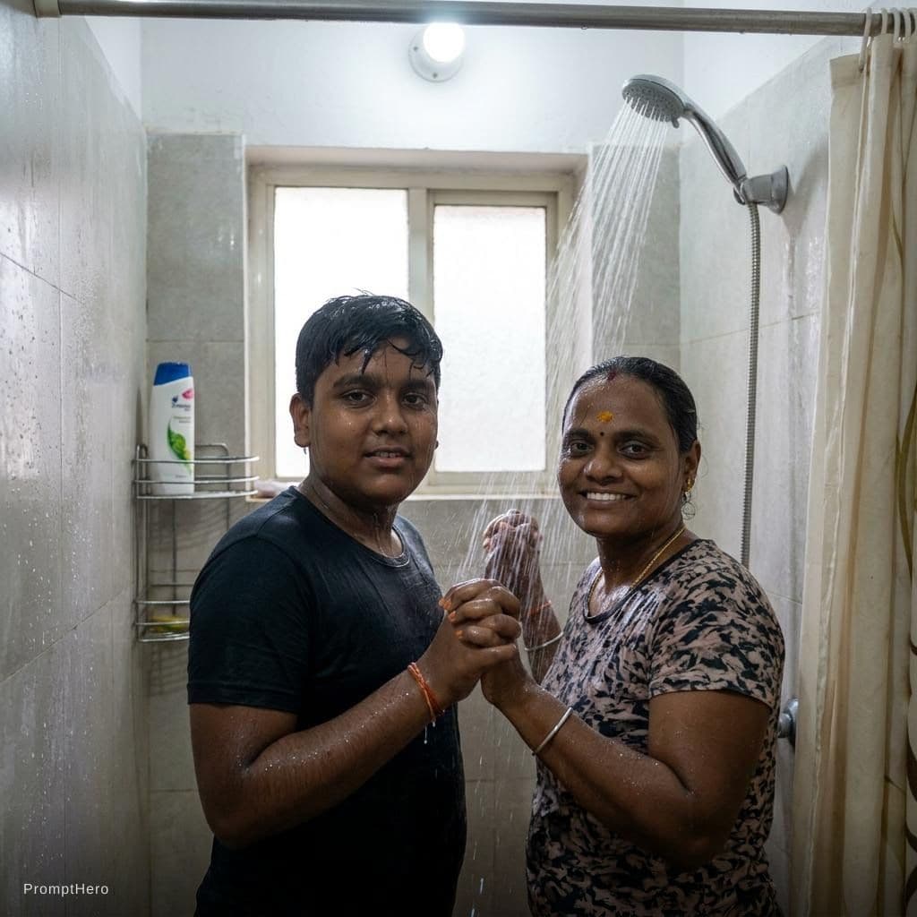 AI generated: Couples shower full in bathroom