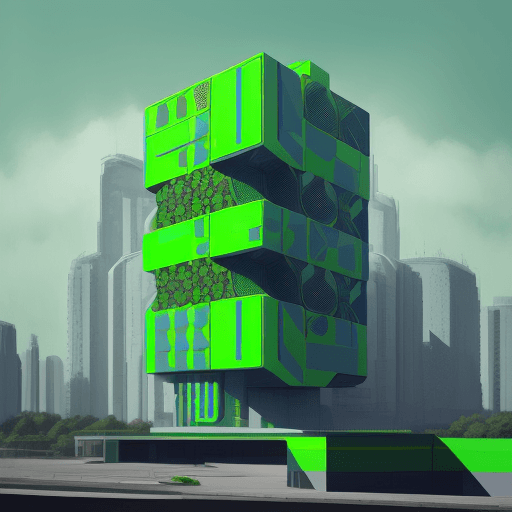 AI generated: 
futuristic architecture / painting / Chris Bosse style with ultra green environnement facade with v...